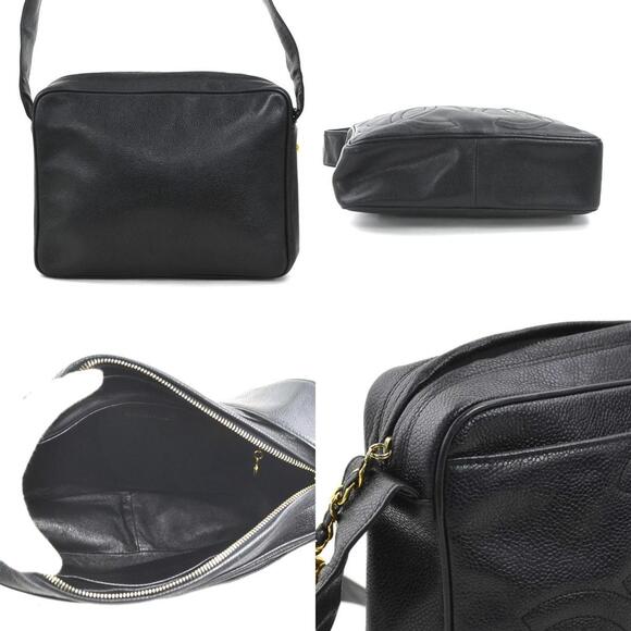 CHANEL Black Caviar Leather Logo Shoulder Bag
